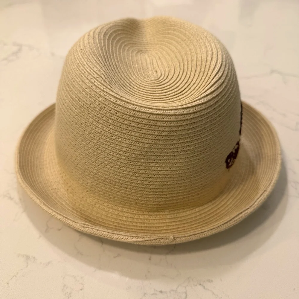 Hatch Cream & Brown Floral Rafia Embroidered Stingy Brim Adjustable Fedora OS - Picture 4 of 5